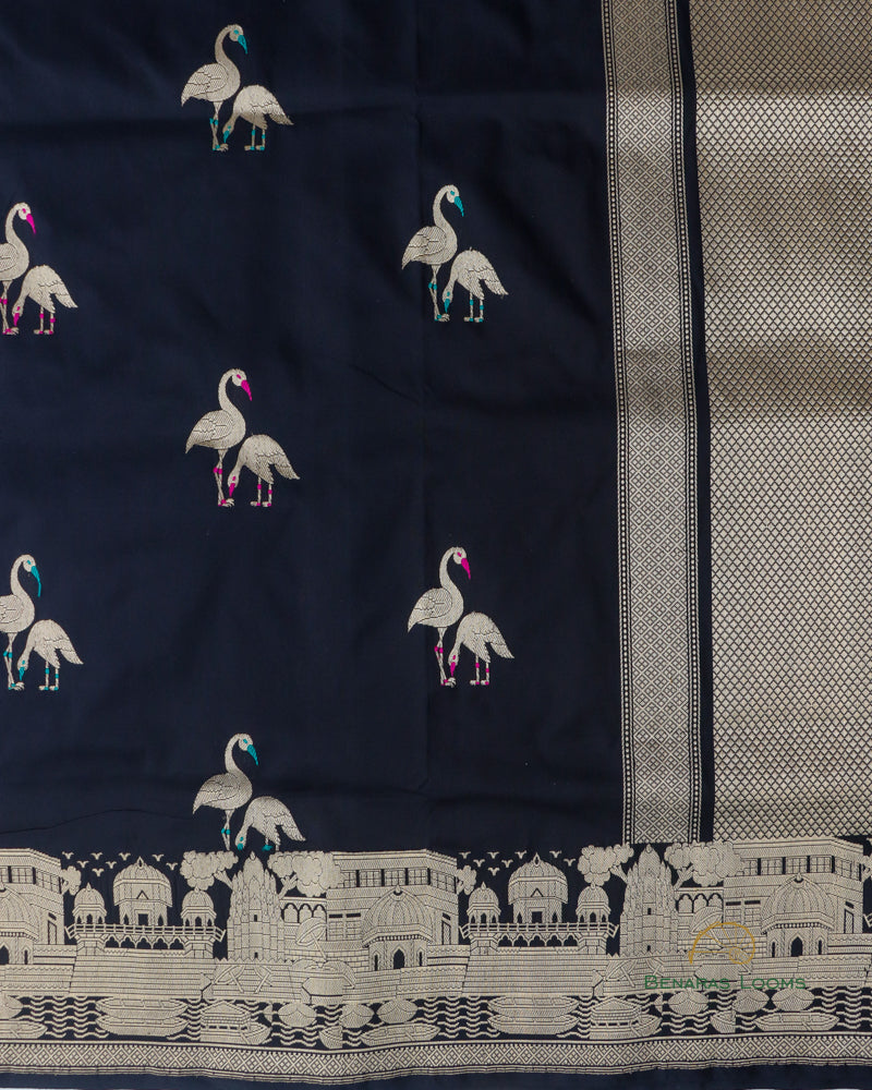 Black Handwoven Pure Kataan Silk Shikargah Saree