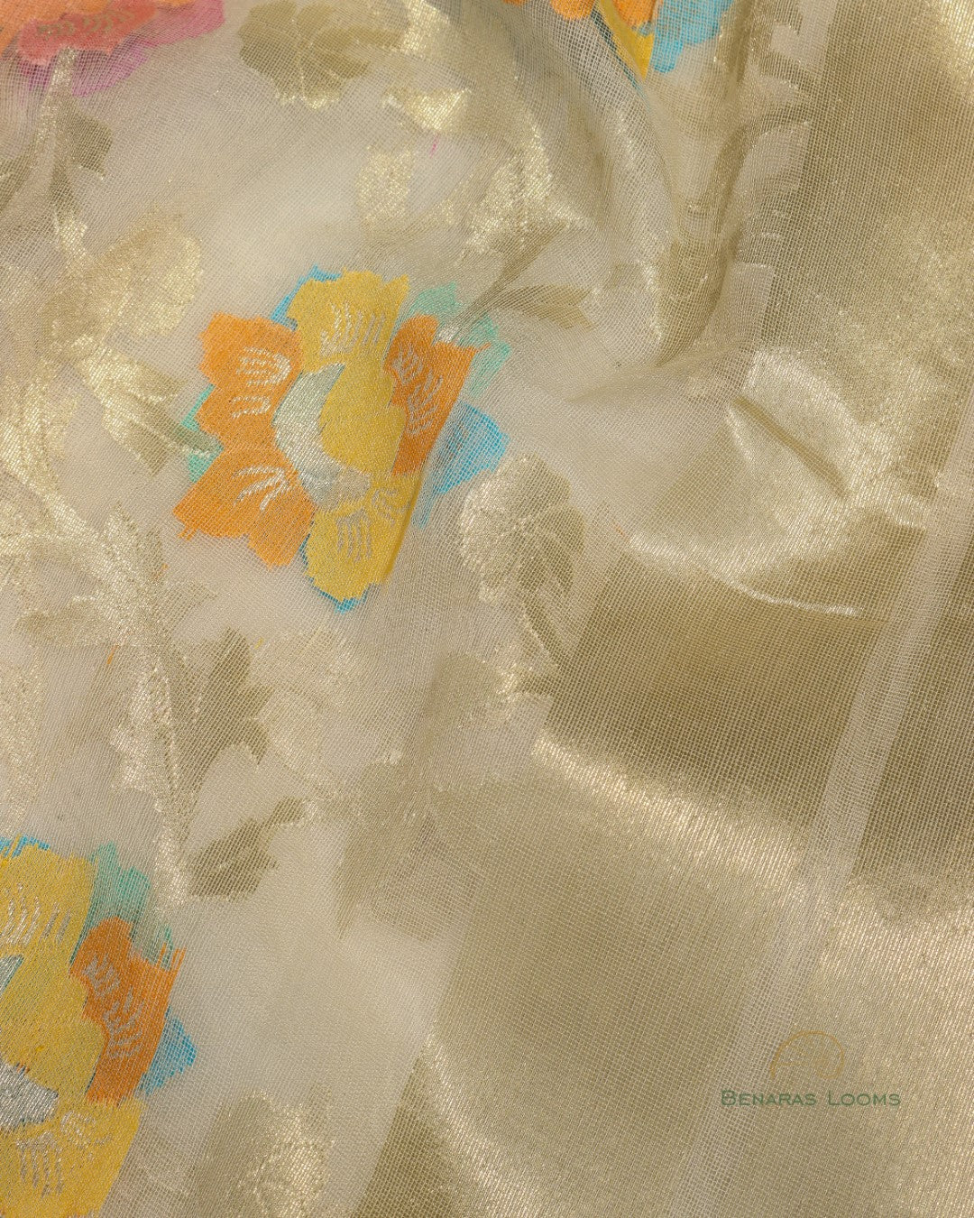 Cream Organza Net Banarasi Handwoven Dupatta