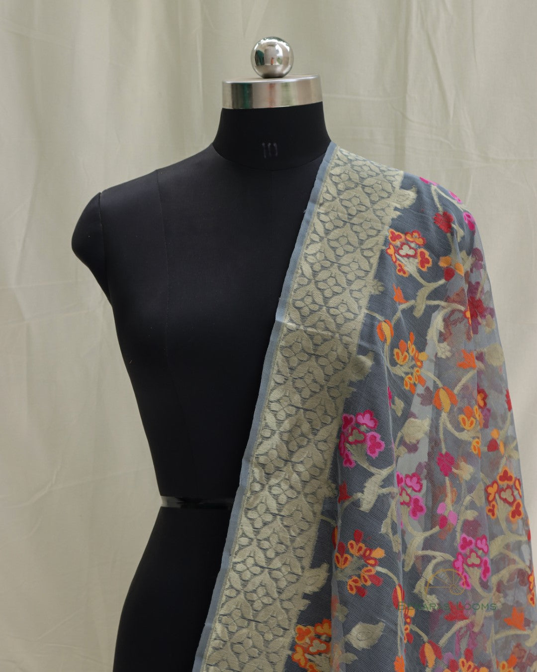 Dark Grey Organza Net Banarasi Handwoven Dupatta