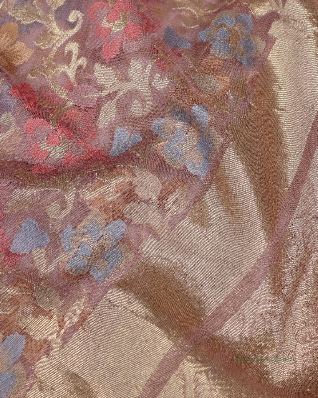 Dusty Pink Organza Net Banarasi Handwoven Dupatta