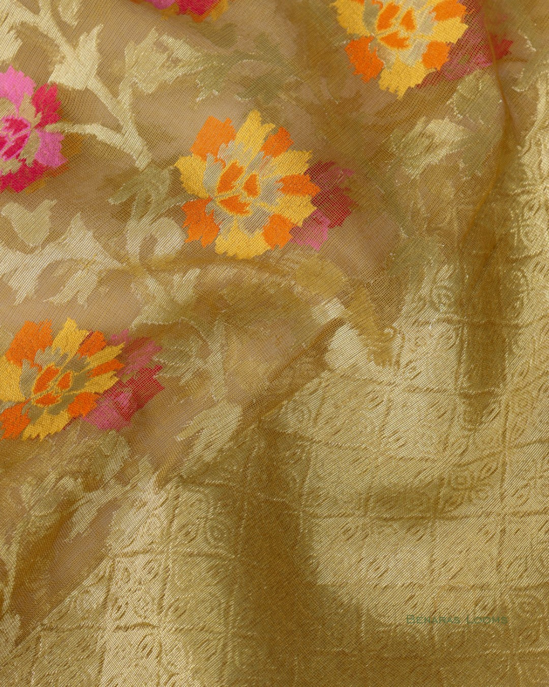 Mustard Organza Net Banarasi Handwoven Dupatta