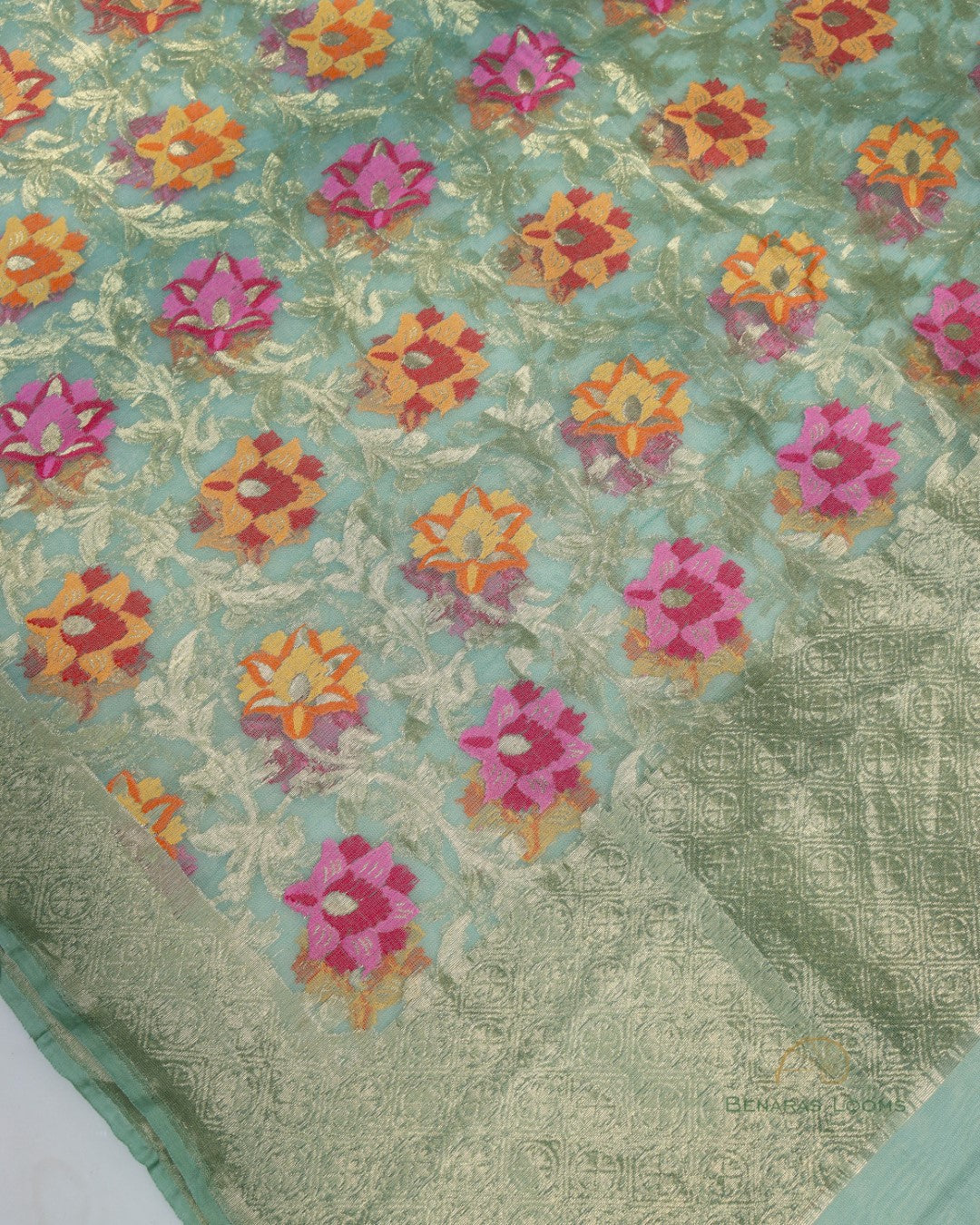 Green Organza Net Banarasi Handwoven Dupatta