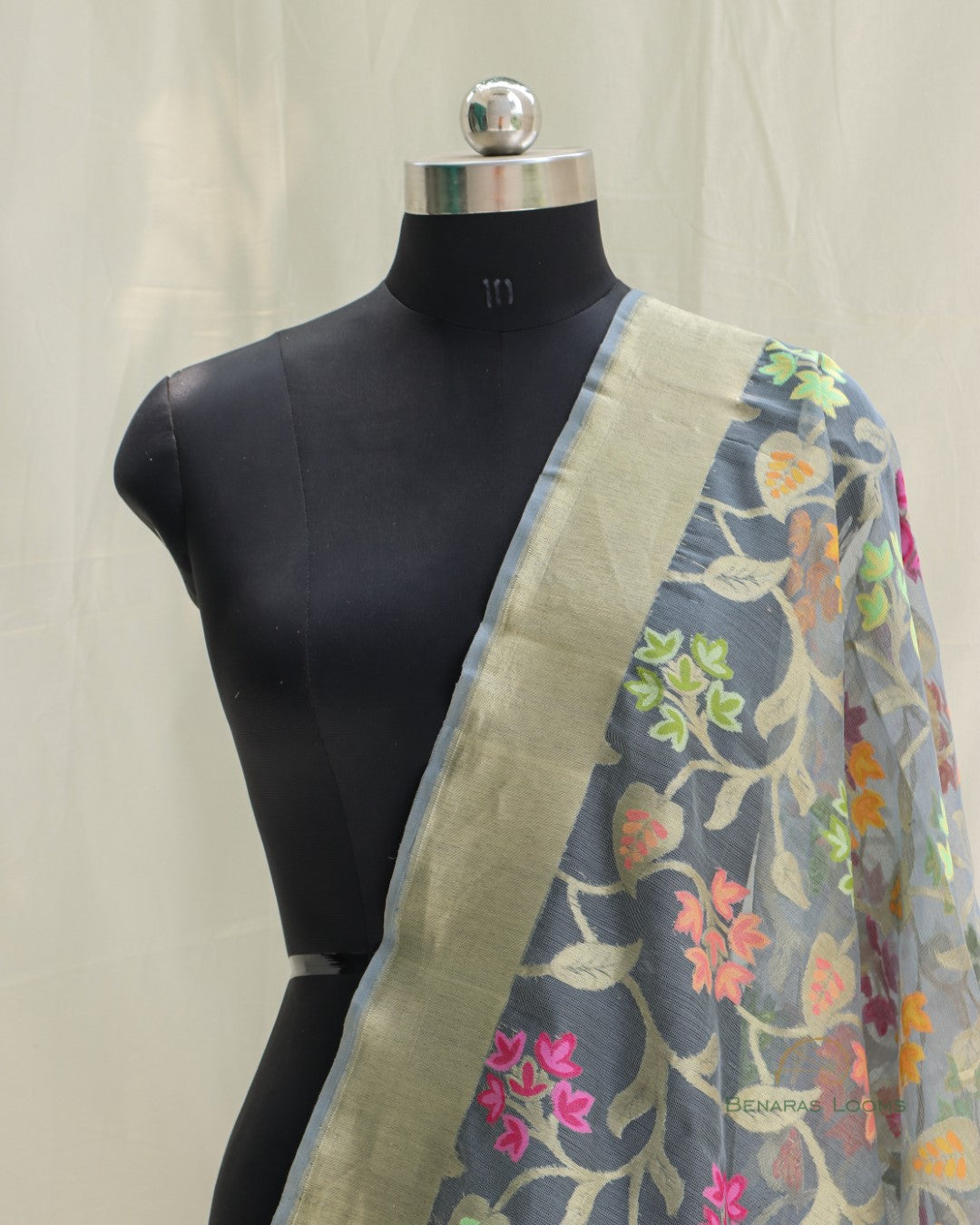 Grey Hanwoven Organza Net Banarasi Dupatta