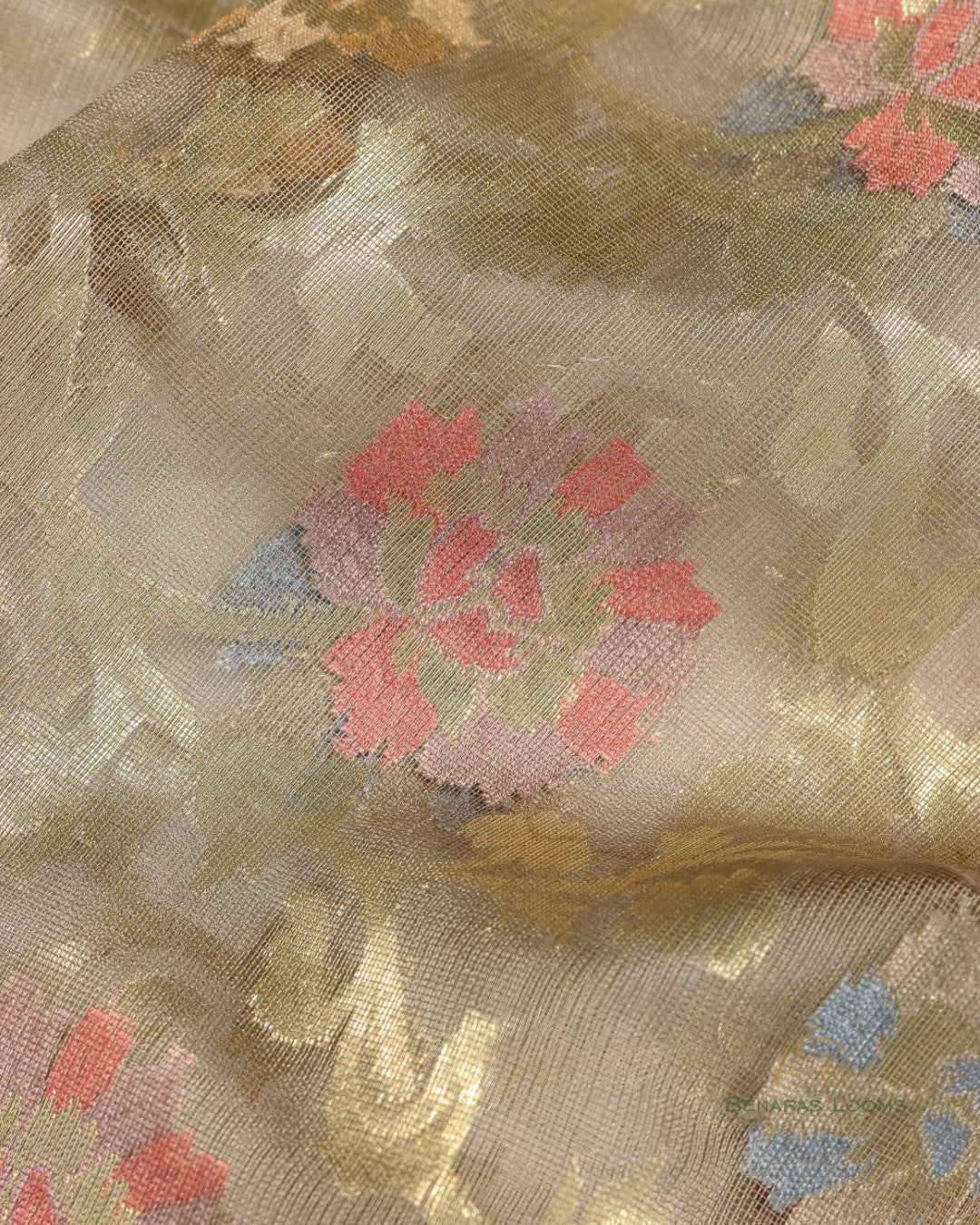 Dull Gold Organza Net Banarasi Handwoven Dupatta