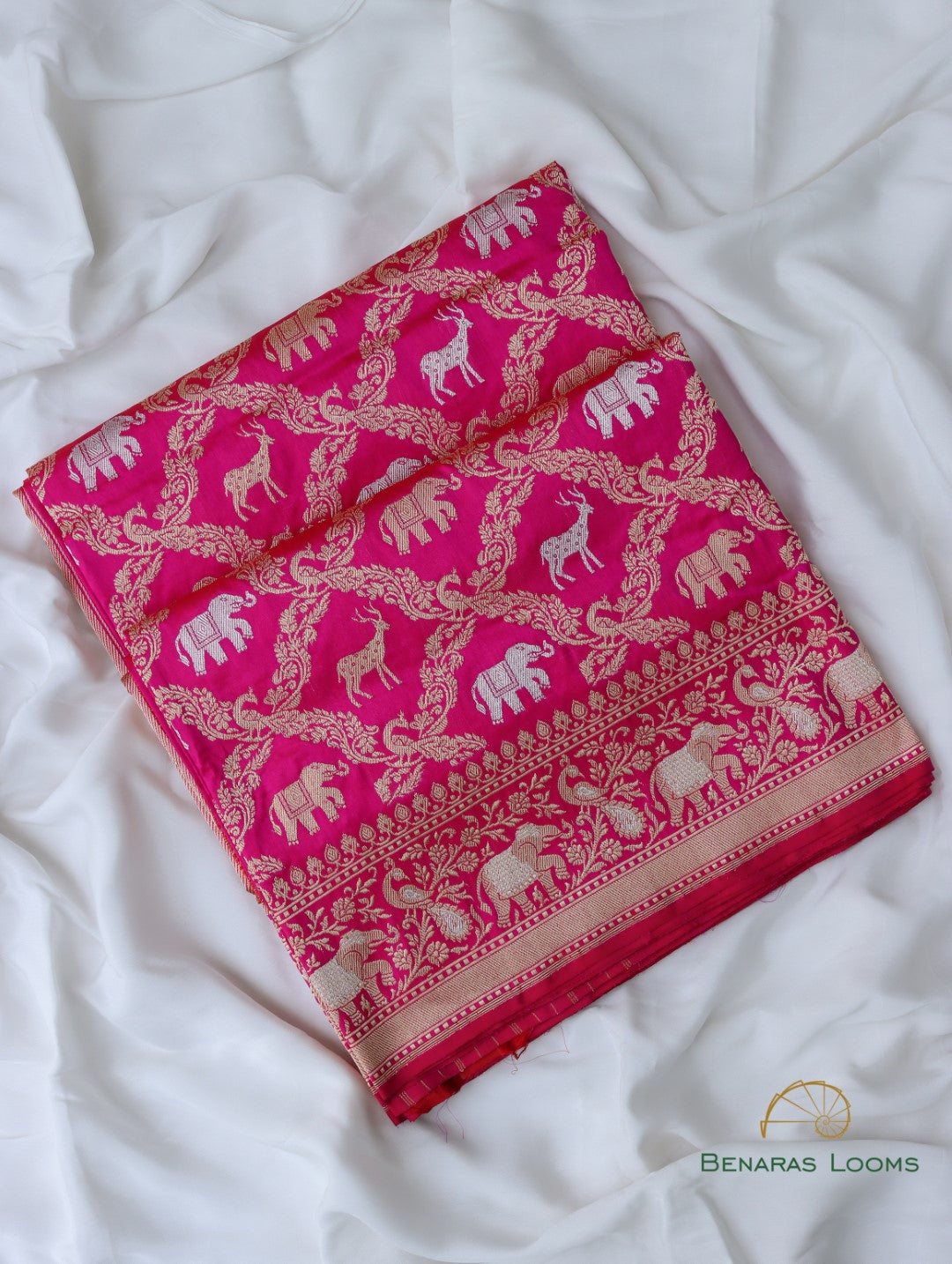 Pink Handwoven Pure Silk Shikargah Banarasi Saree