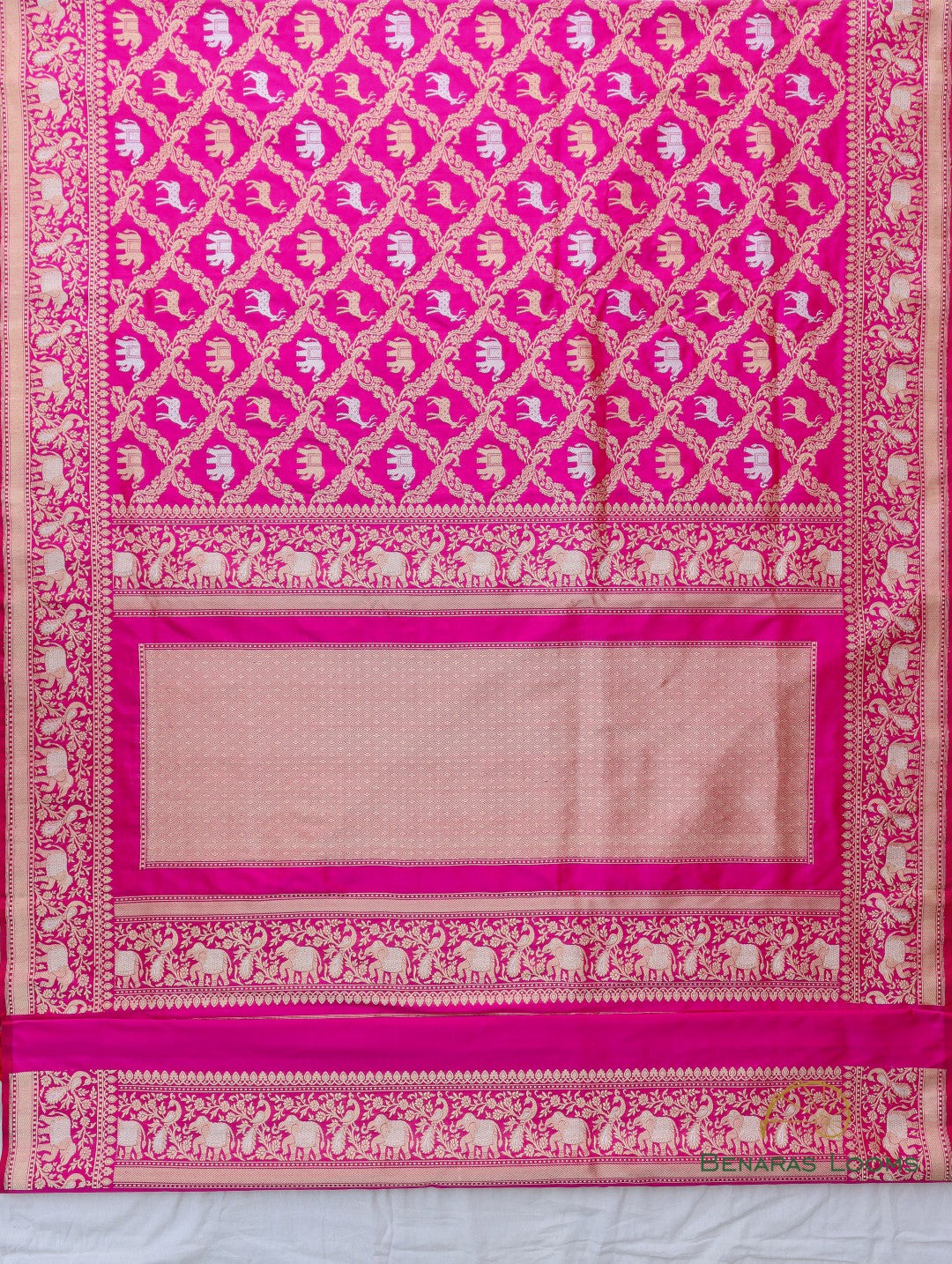 Pink Handwoven Pure Silk Shikargah Banarasi Saree