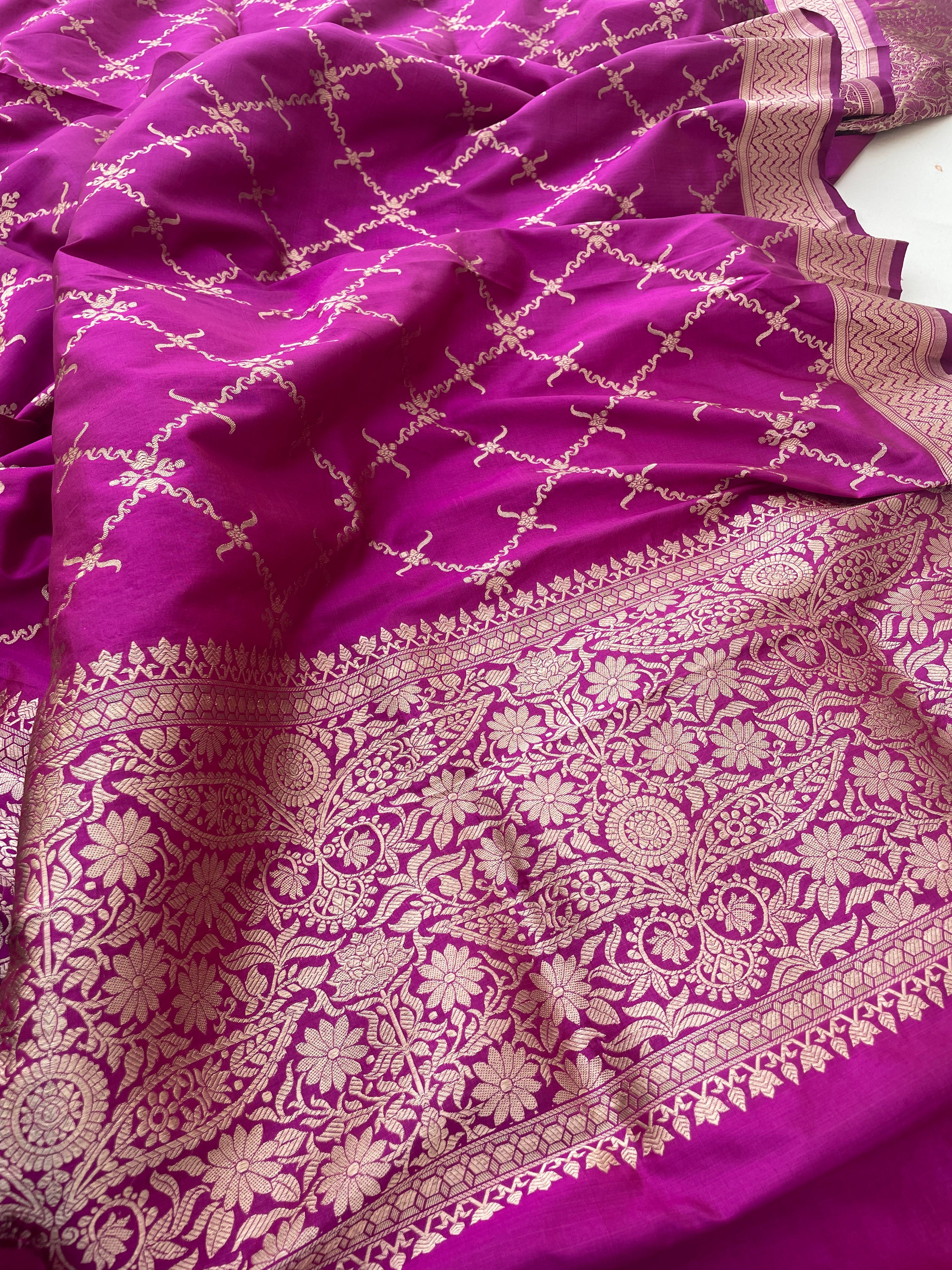 Purple Handwoven Pure Silk Banarasi Jaal Dupatta