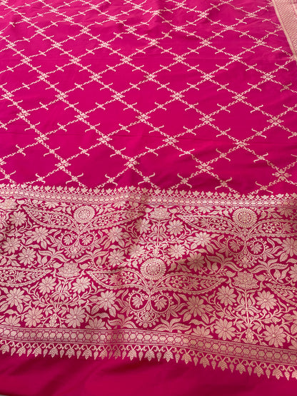 Pink Handwoven Pure Kataan Silk Banarasi Dupatta