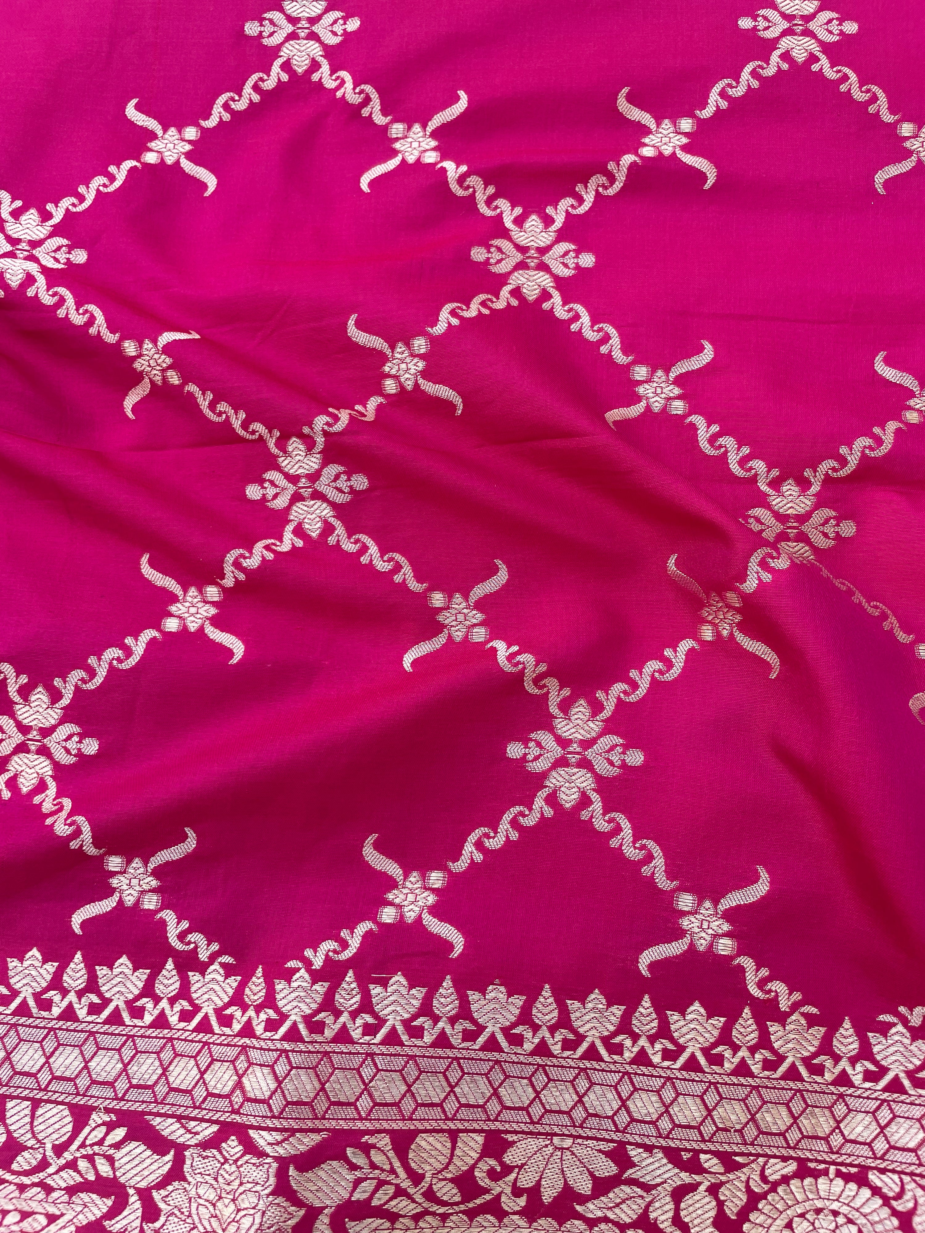 Pink Handwoven Pure Kataan Silk Banarasi Dupatta