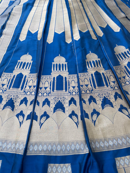 Rang Mahal Blue Handwoven Pure silk Banarasi Lehenga