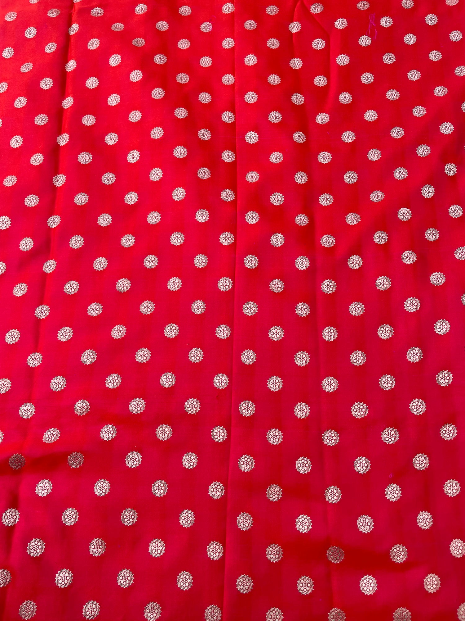 Red Handwoven Pure Satin Silk Buti Fabric