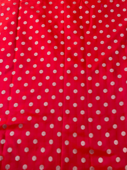 Red Handwoven Pure Satin Silk Buti Fabric