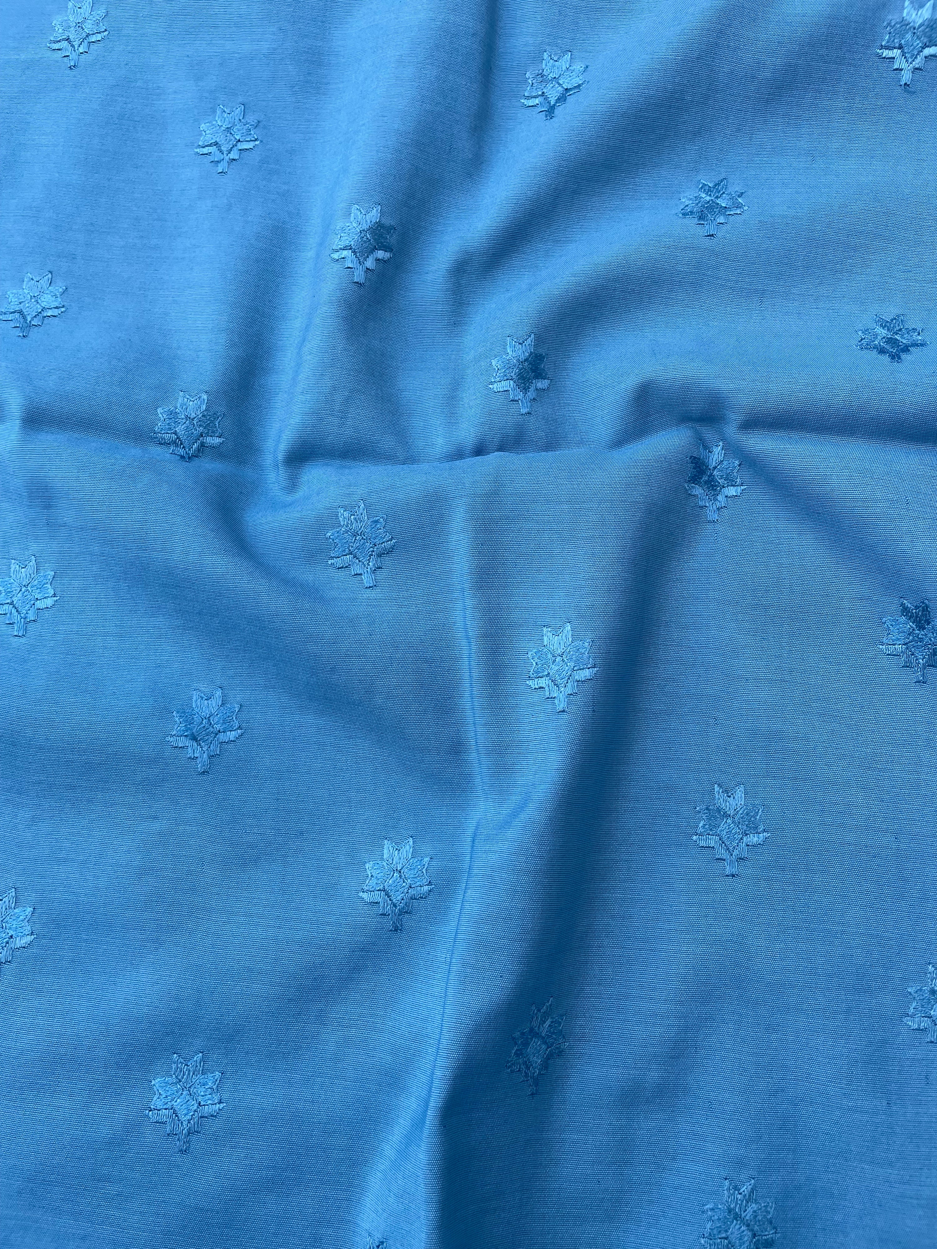 Blue Embroidery Banarasi Cotton Suit Set