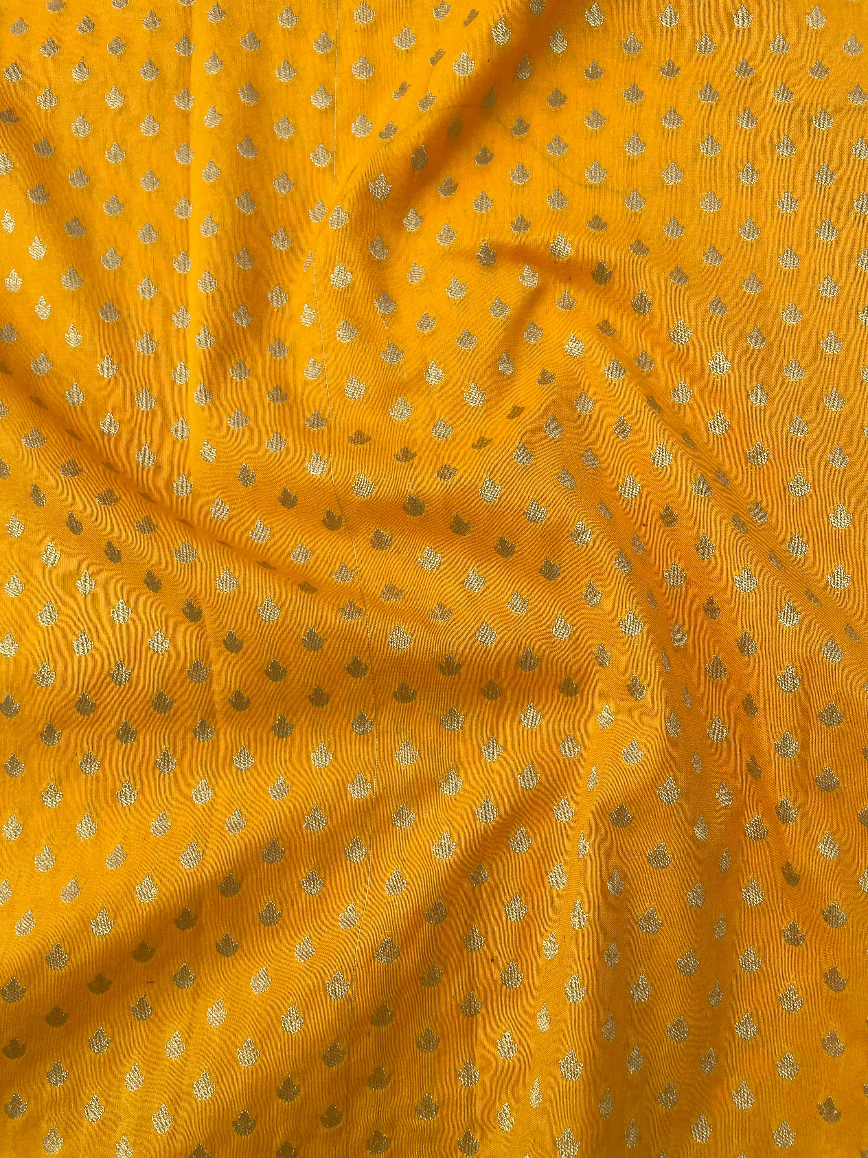 Yellow Semi Silk Buti Fabric