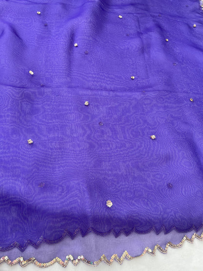 Purple Pure Organza Silk Embroidered Banarasi Dupatta
