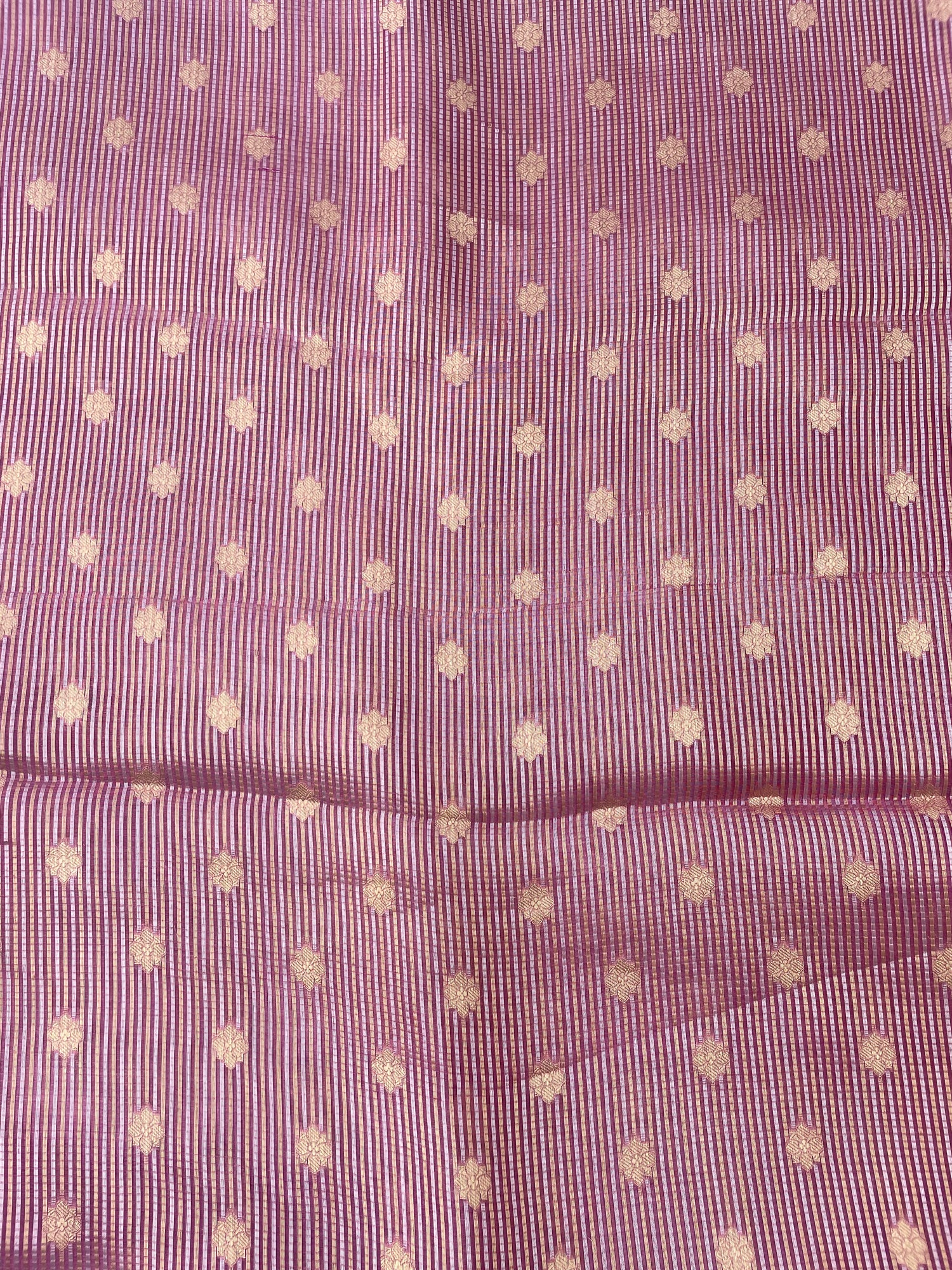 Pink Handwoven Pure Tissue Silk Buti Fabric