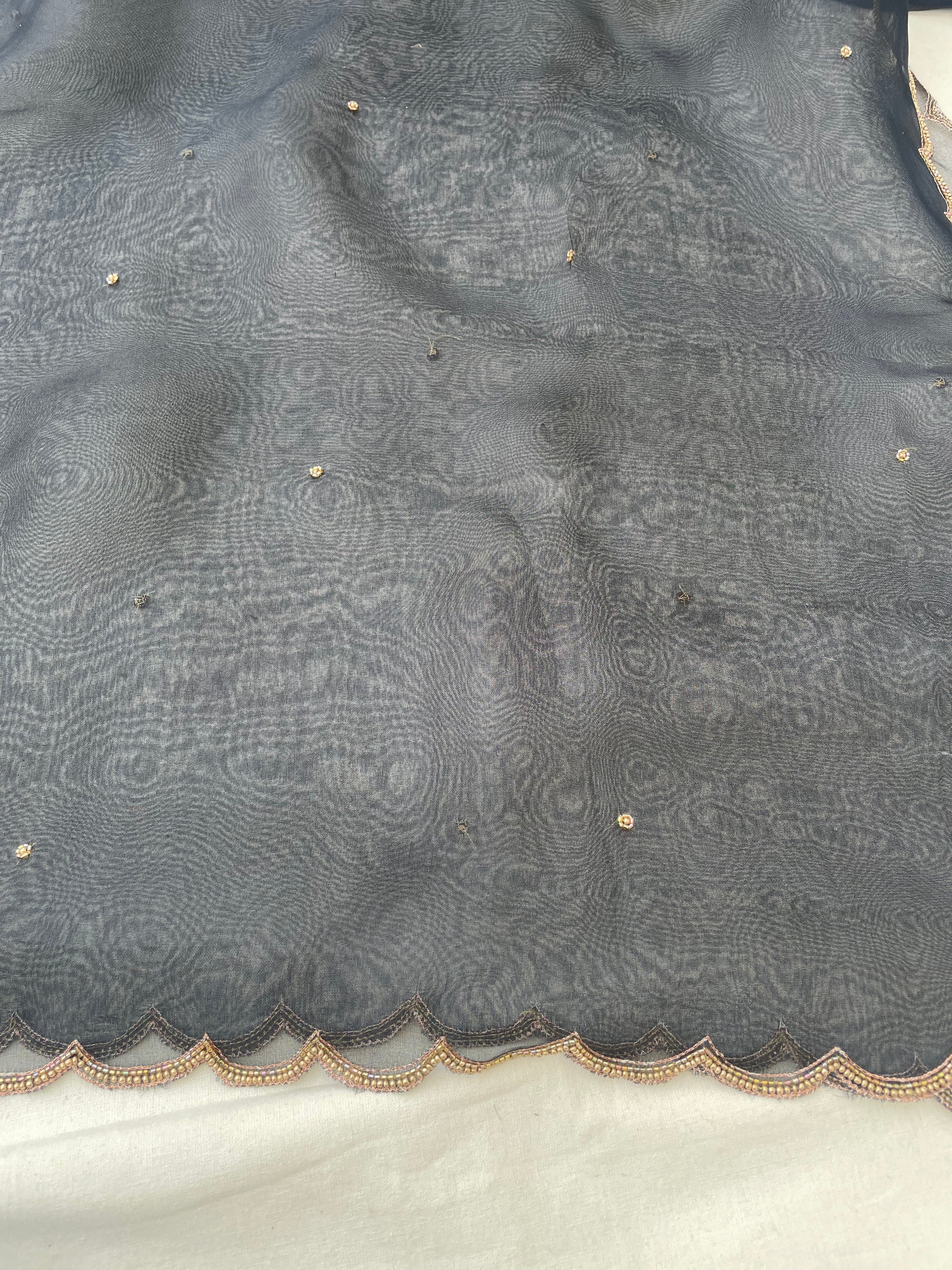 Black Pure Organza Silk Embroidered Banarasi Dupatta