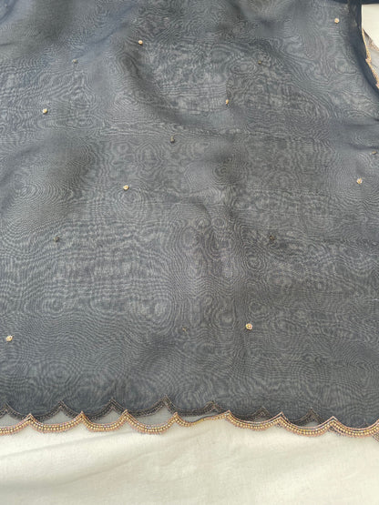 Black Pure Organza Silk Embroidered Banarasi Dupatta