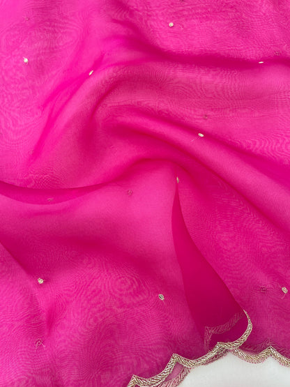 Pink Pure Organza Silk Embroidered Banarasi Dupatta