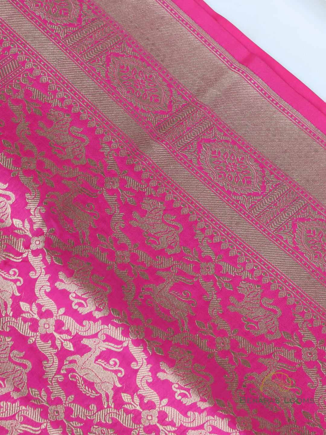 Pink Handwoven Shikargah Pure Silk Banarasi Saree