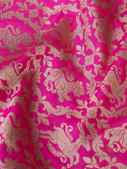 Pink Handwoven Shikargah Pure Silk Banarasi Saree