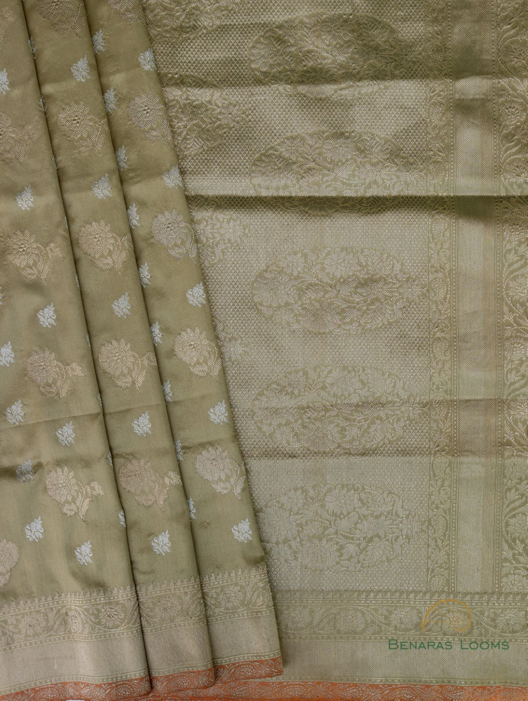 Olive Geeen Handwoven Pure Silk Banarasi Saree