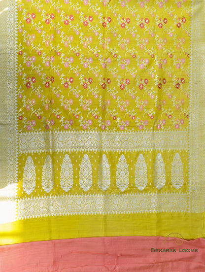 Yellow Handwoven Pure Tussar Georgette Banarasi Saree