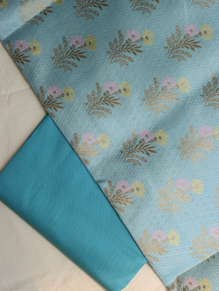 Blue Floral Banarasi Fabric