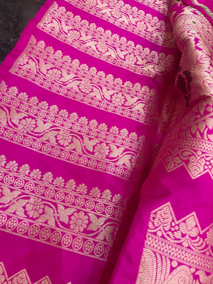 Aarohi Pink Handwoven Pure Silk Banarasi Lehenga