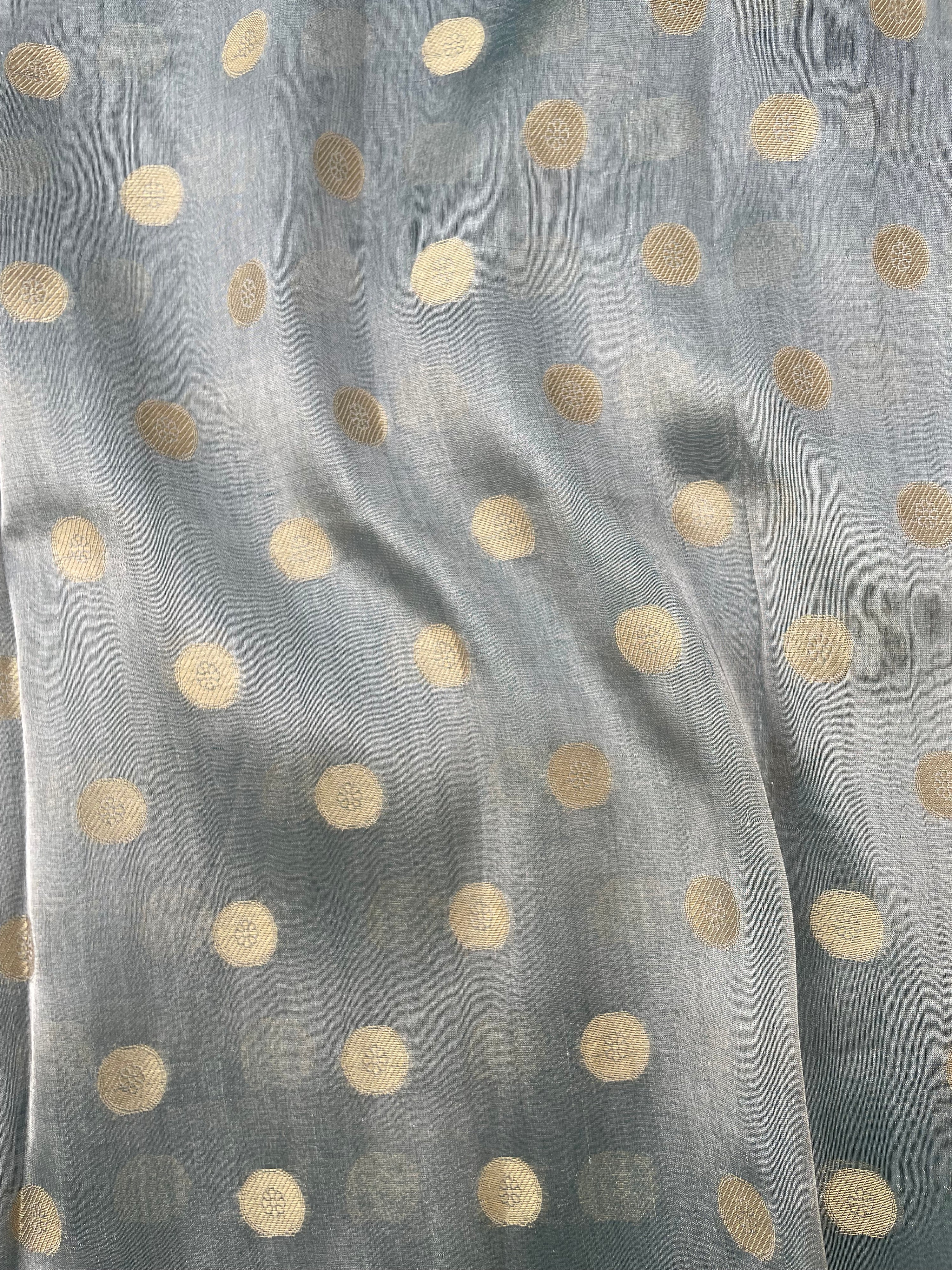 Green Handwoven Pure Tissue Silk Asharfi Buti Fabric