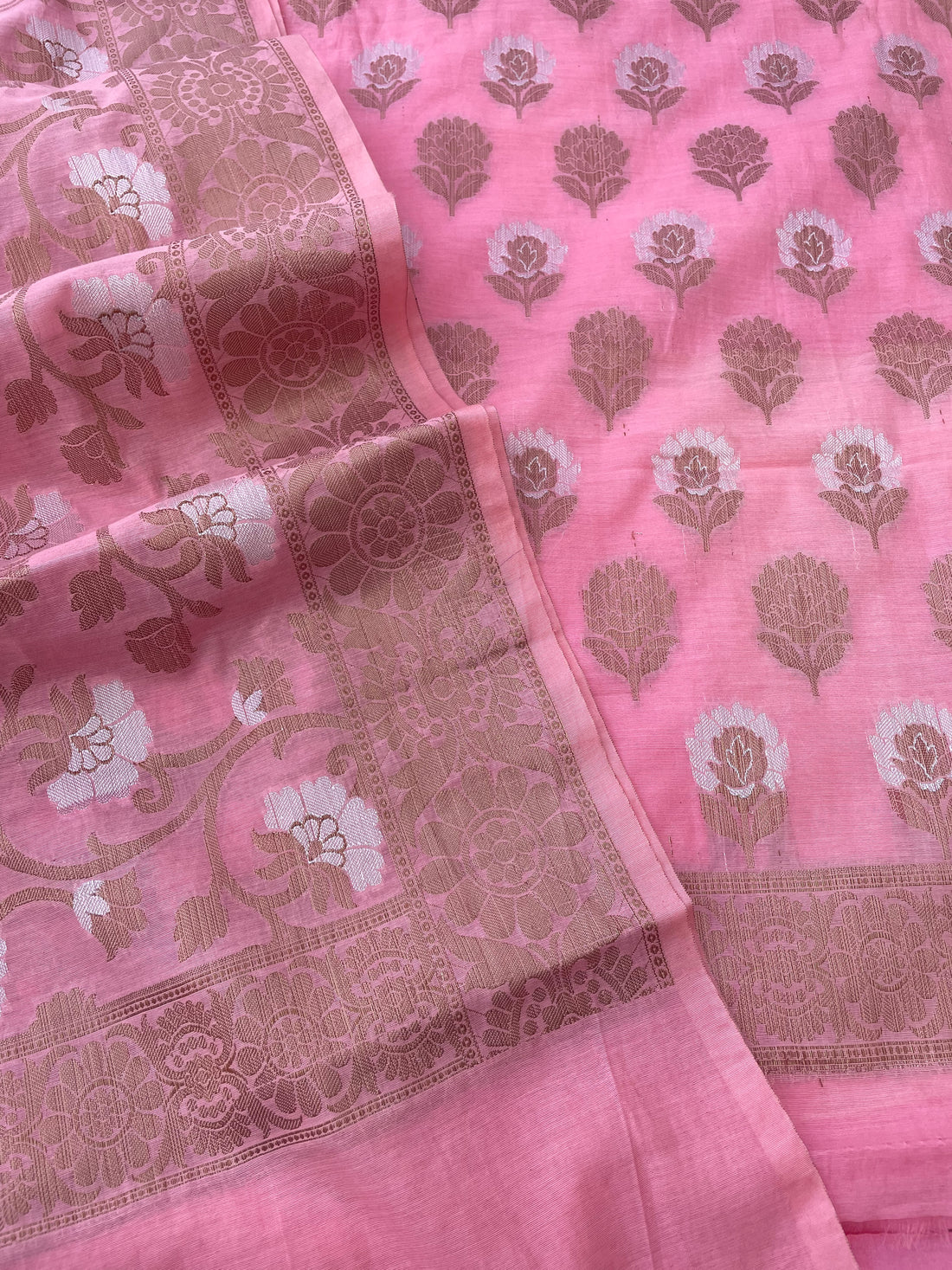 Pink Cotton Silk Zari Buti Banarasi Suit Set