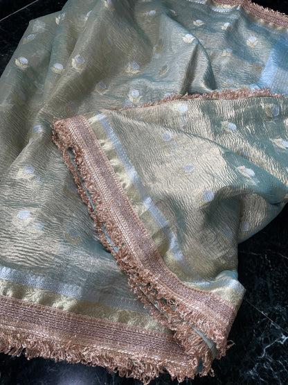 Light Green Crush Tissue Banarasi Saree with Embellished Border