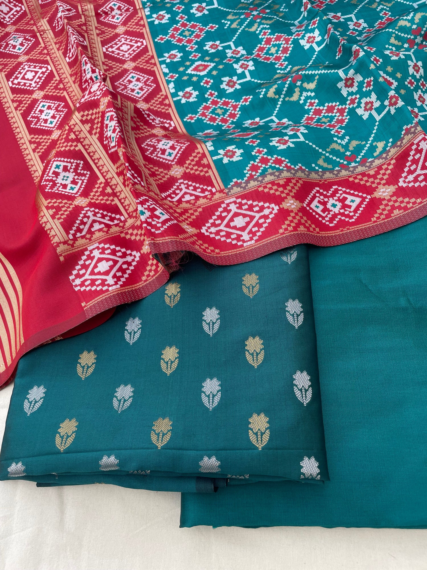 Rama Green Semi Silk Banarasi Unstitched Suit Set