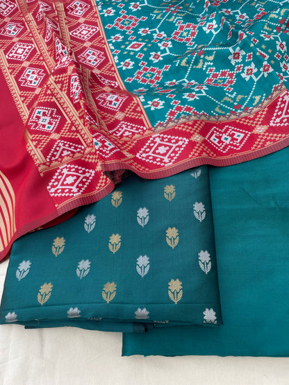 Rama Green Semi Silk Banarasi Unstitched Suit Set