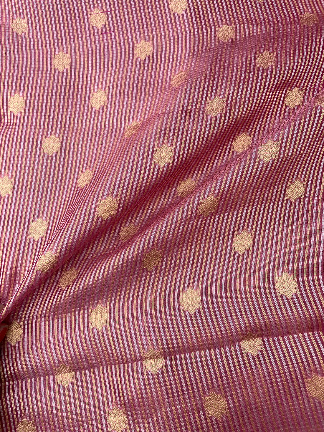 Pink Handwoven Pure Tissue Silk Buti Fabric