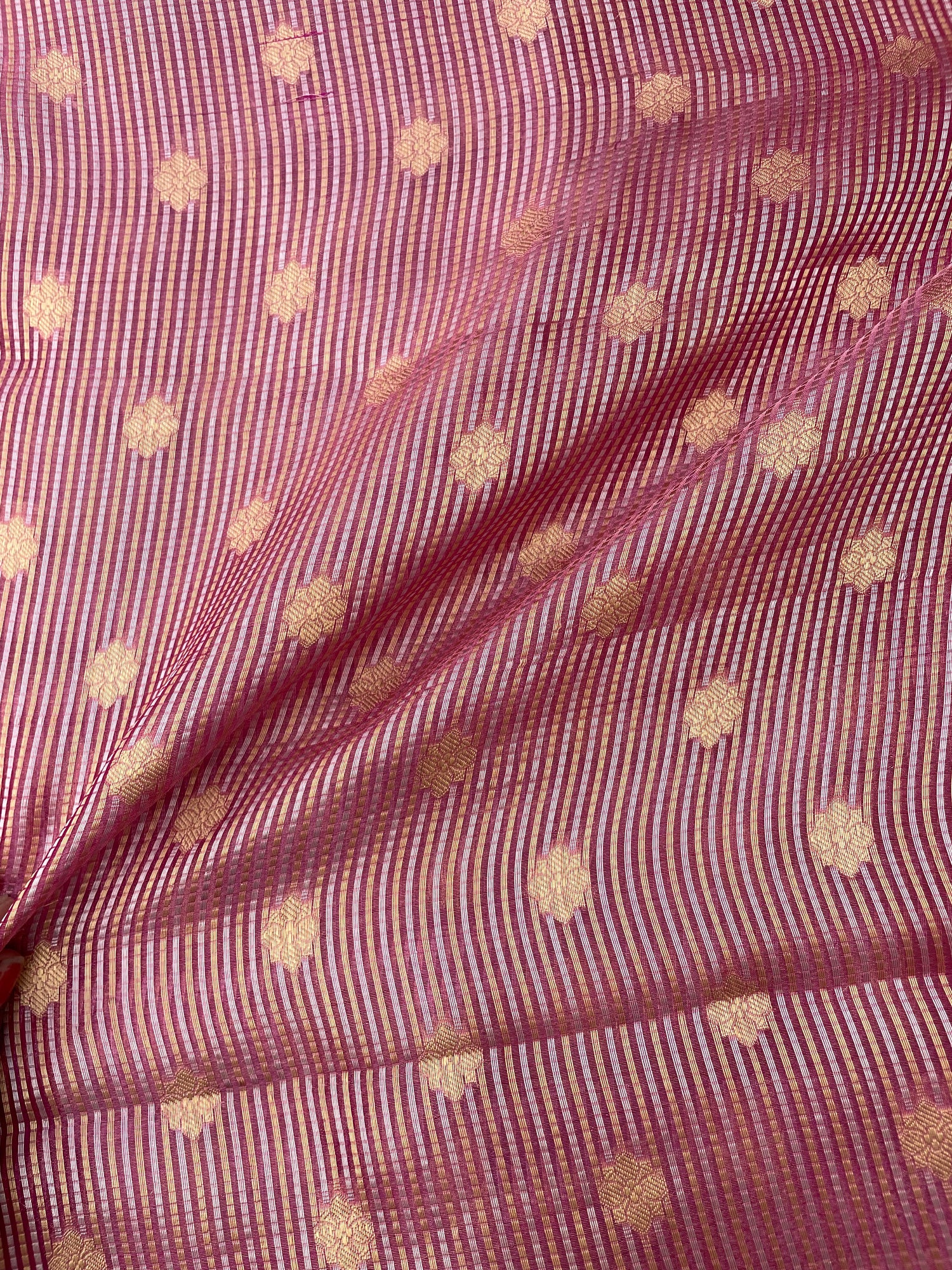 Pink Handwoven Pure Tissue Silk Buti Fabric