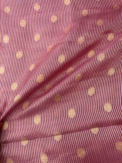 Pink Handwoven Pure Tissue Silk Buti Fabric
