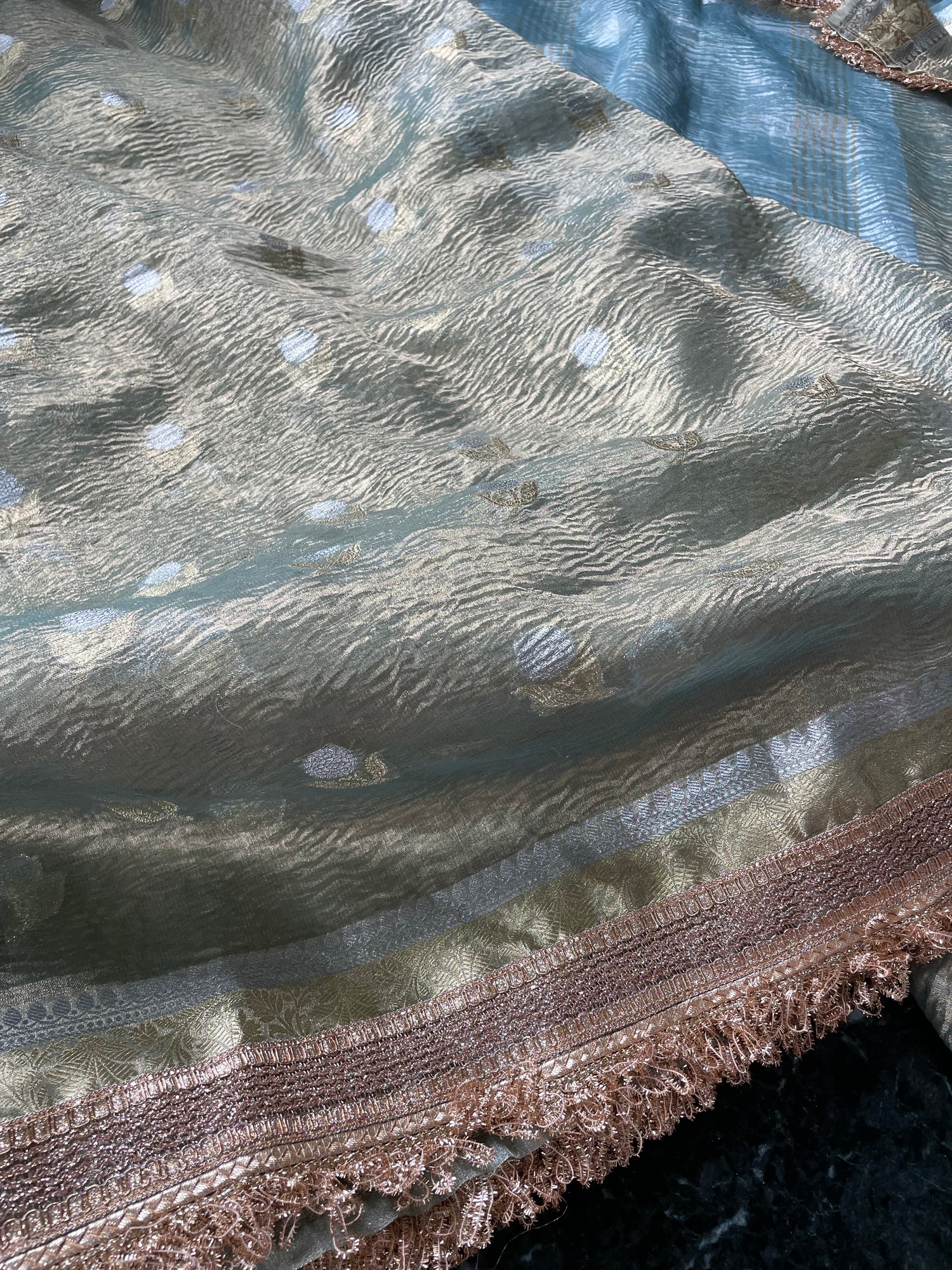 Light Green Crush Tissue Banarasi Saree with Embellished Border