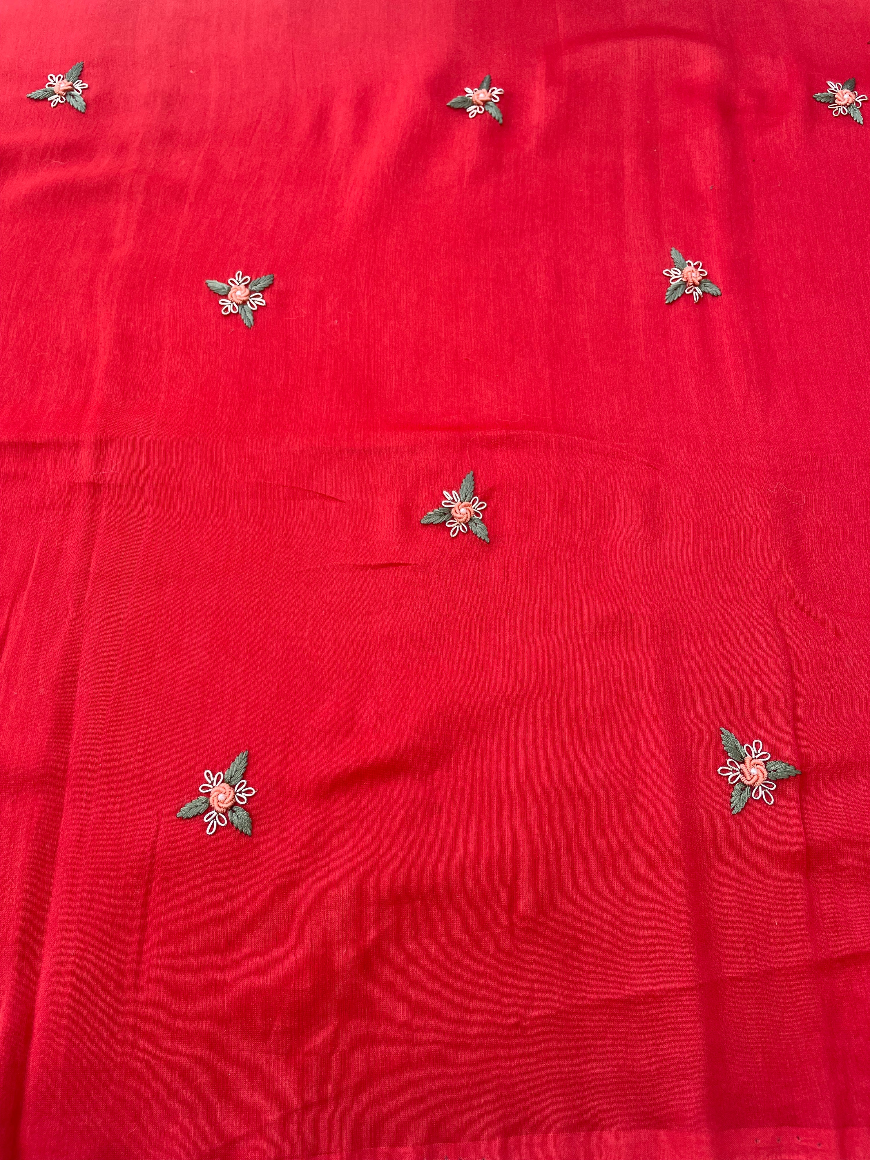 Red Embroidered Cotton Silk Banarasi Suit Set