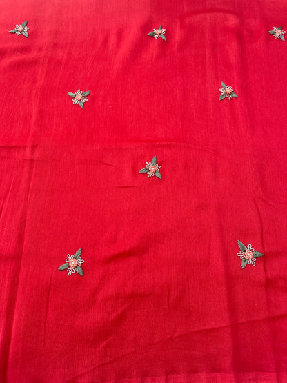 Red Embroidered Cotton Silk Banarasi Suit Set