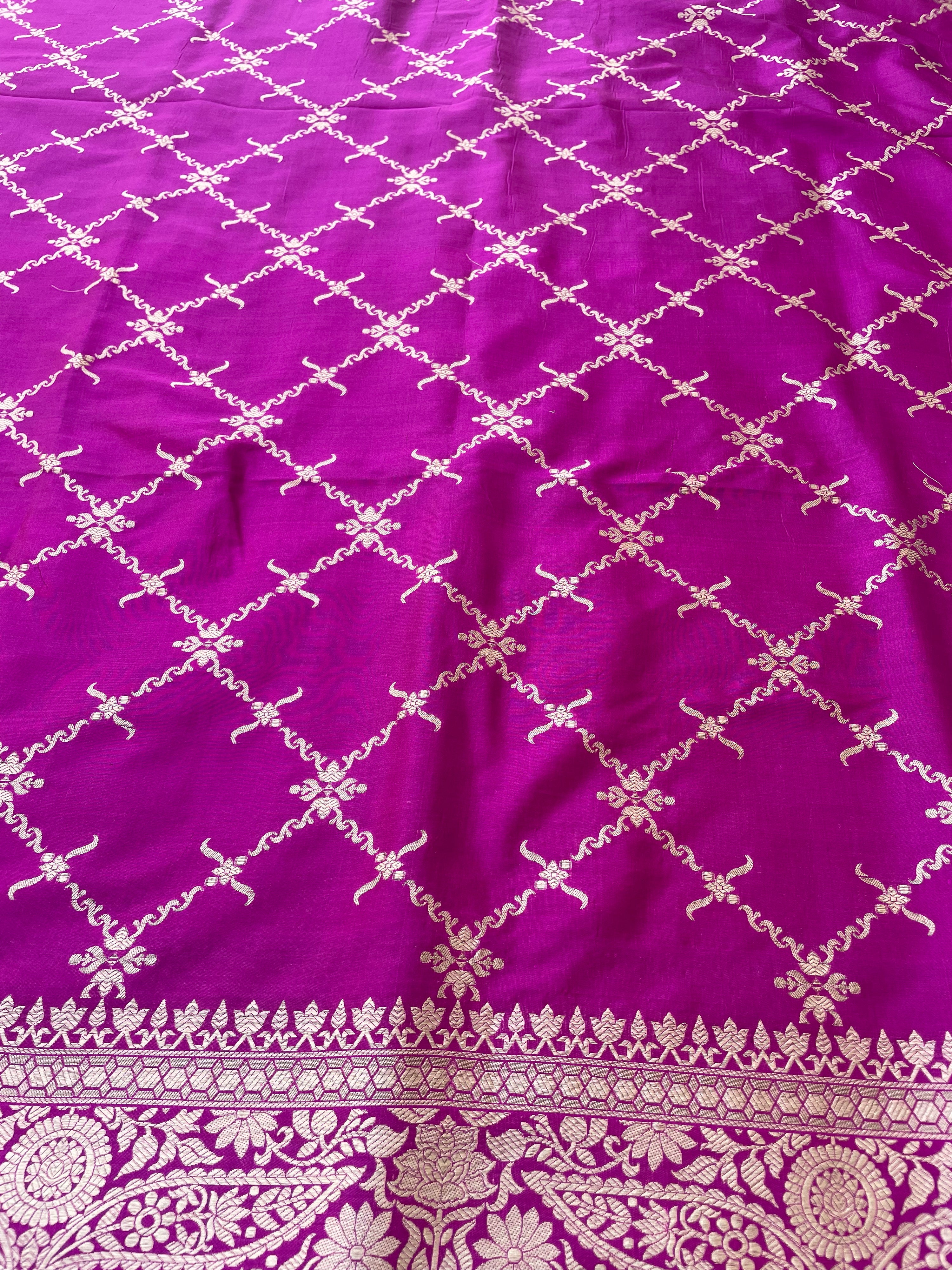 Purple Handwoven Pure Silk Banarasi Jaal Dupatta