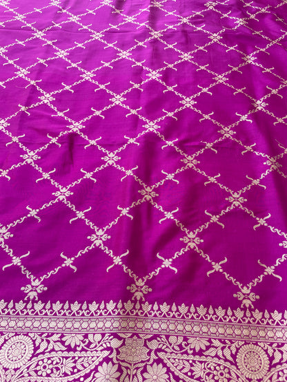 Purple Handwoven Pure Silk Banarasi Jaal Dupatta