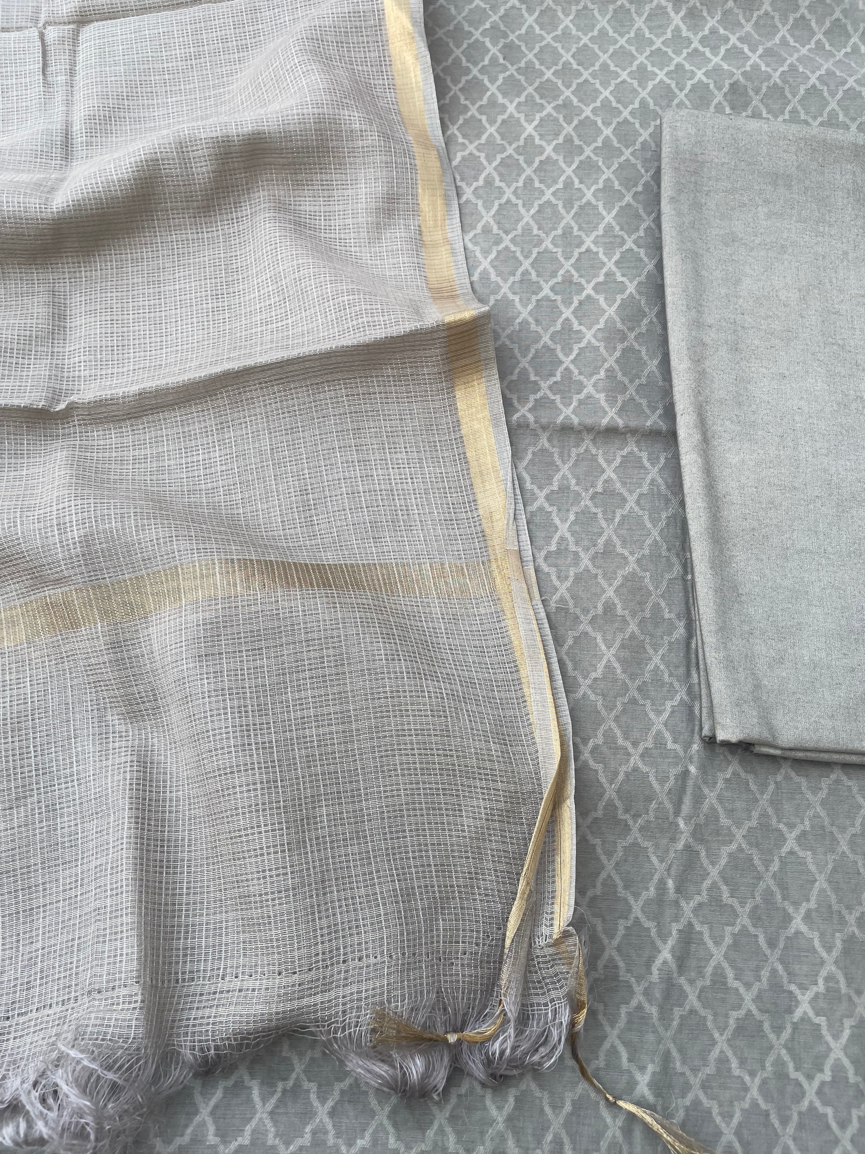 Gray Banarasi Cotton Suit Set