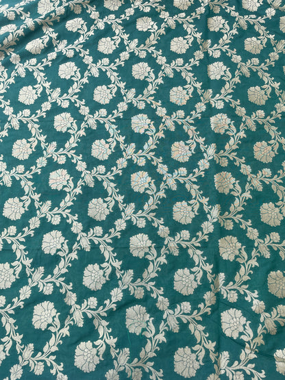 Green Semi Silk Floral Jaal Fabric