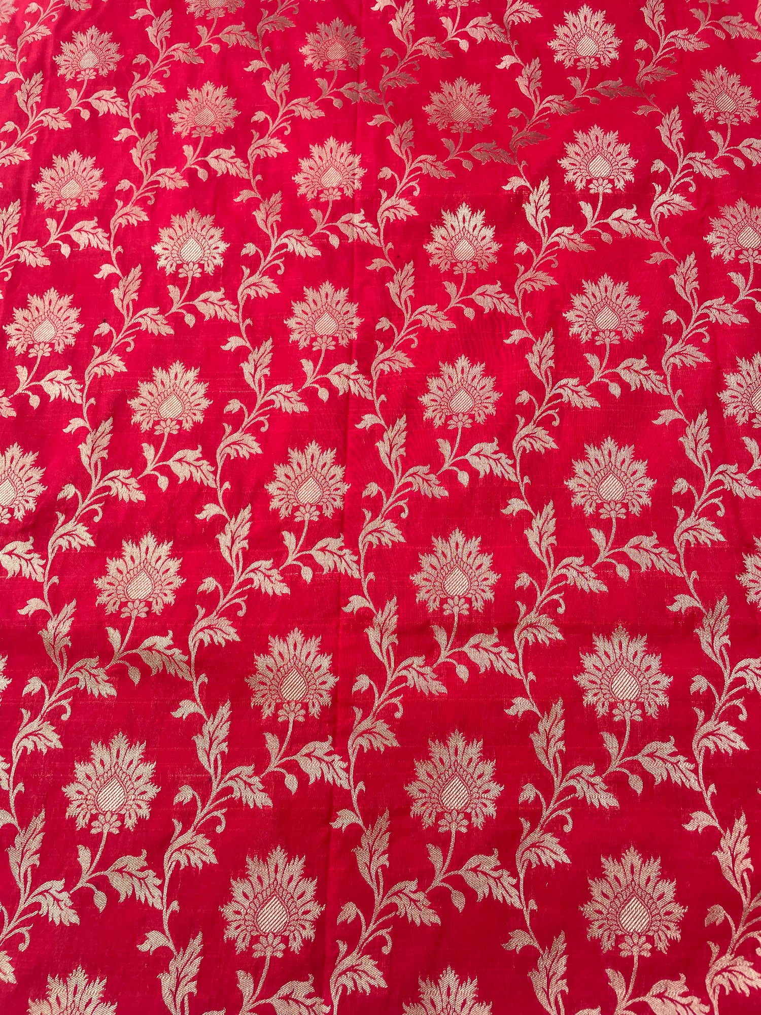 Red Semi Silk Floral Jaal Fabric