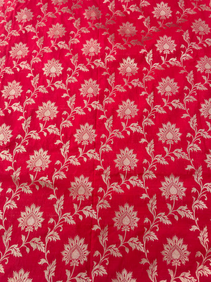 Red Semi Silk Floral Jaal Fabric