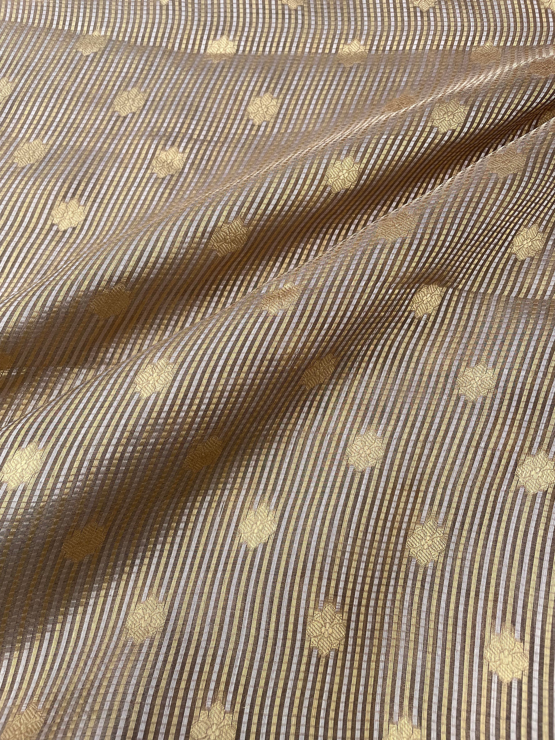 Gold Handwoven Pure Tissue Silk Buti Fabric