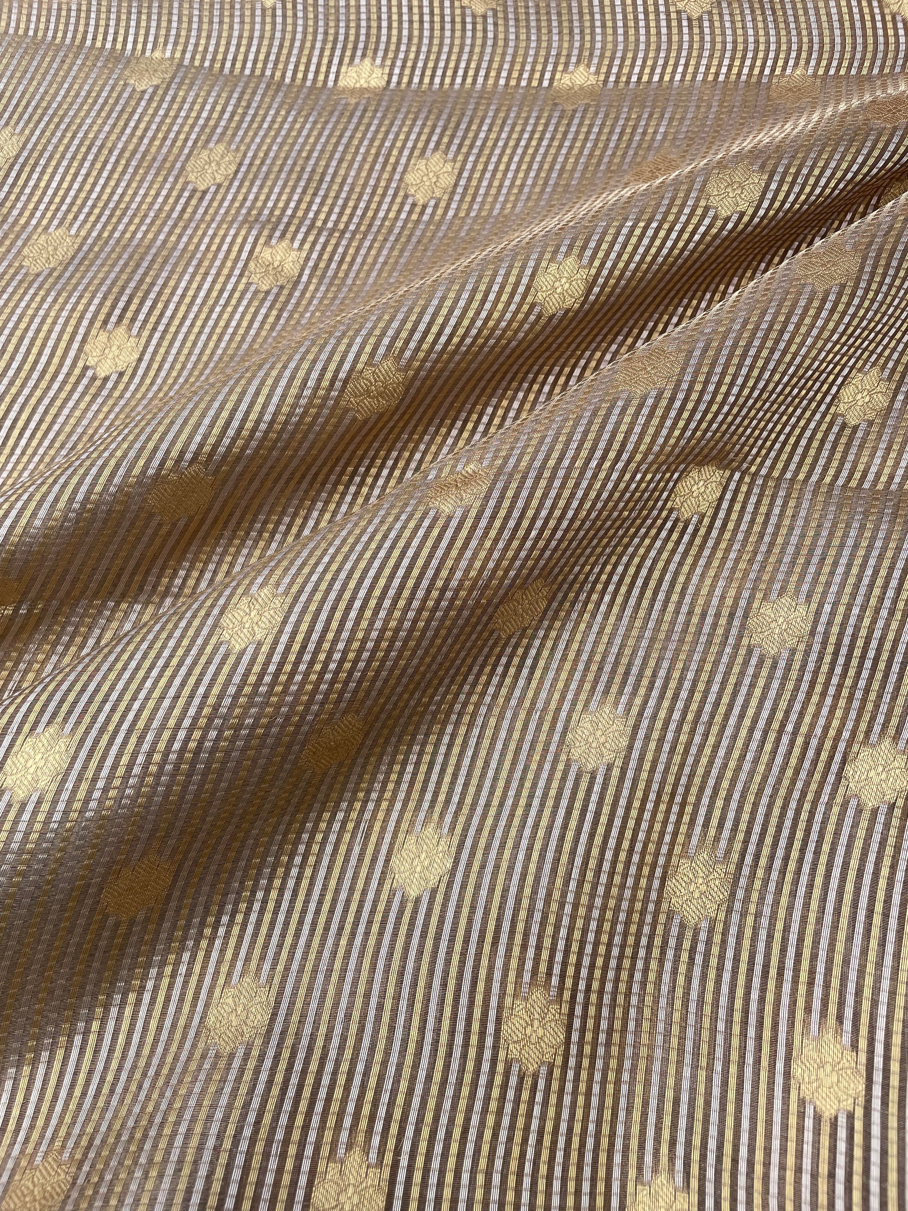 Gold Handwoven Pure Tissue Silk Buti Fabric