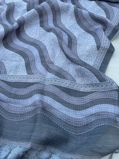 Gray Linen Embroidered Unstitched Suit Fabric
