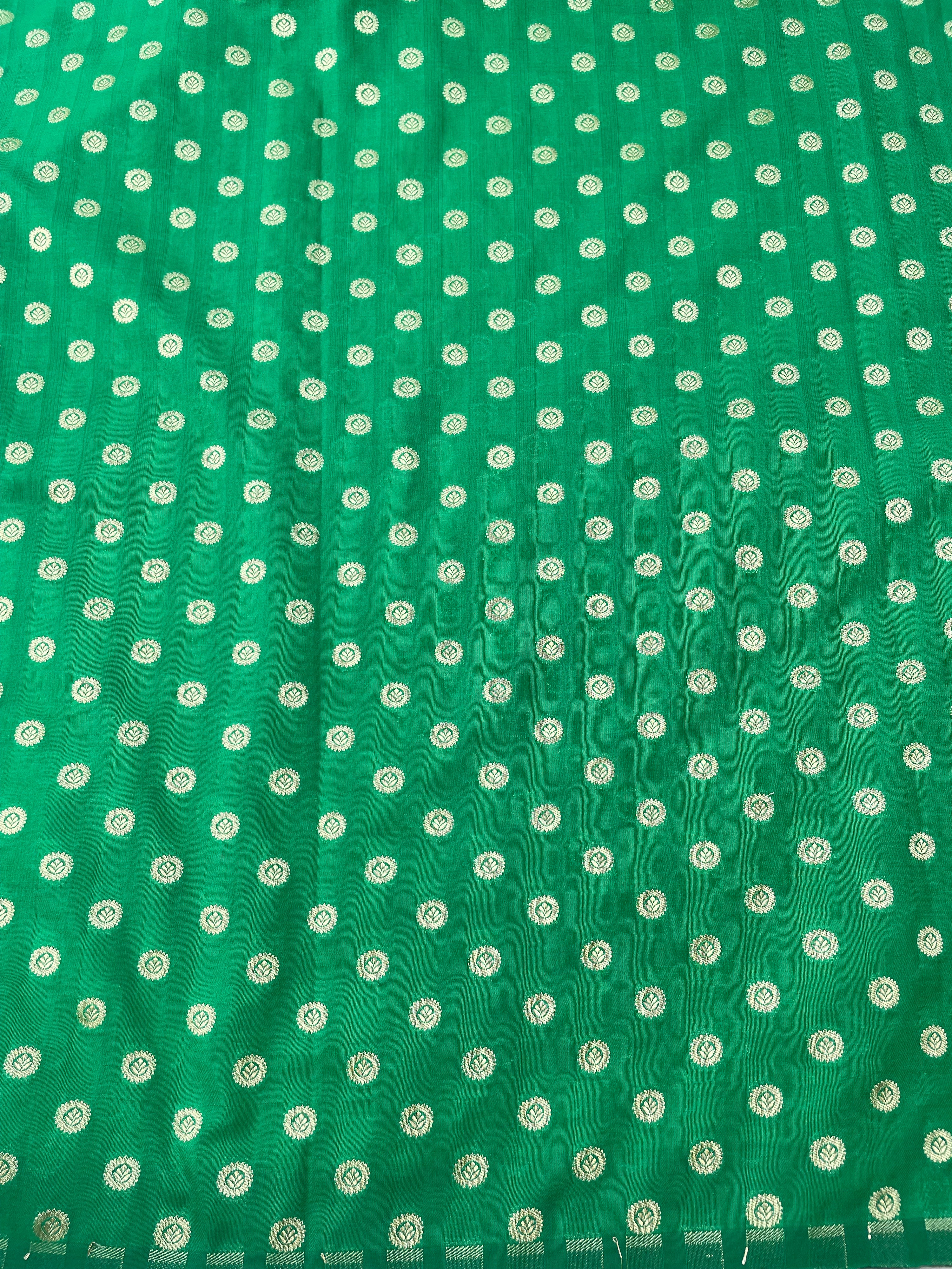 Green Semi Silk Buti Fabric